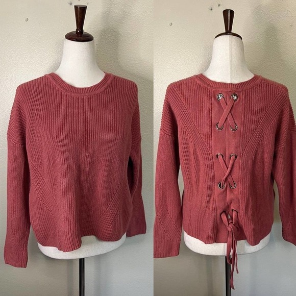 Lucky Brand Sweaters - Lucky Brand Lace-Up Back Dusty Pink Sweater Size Large